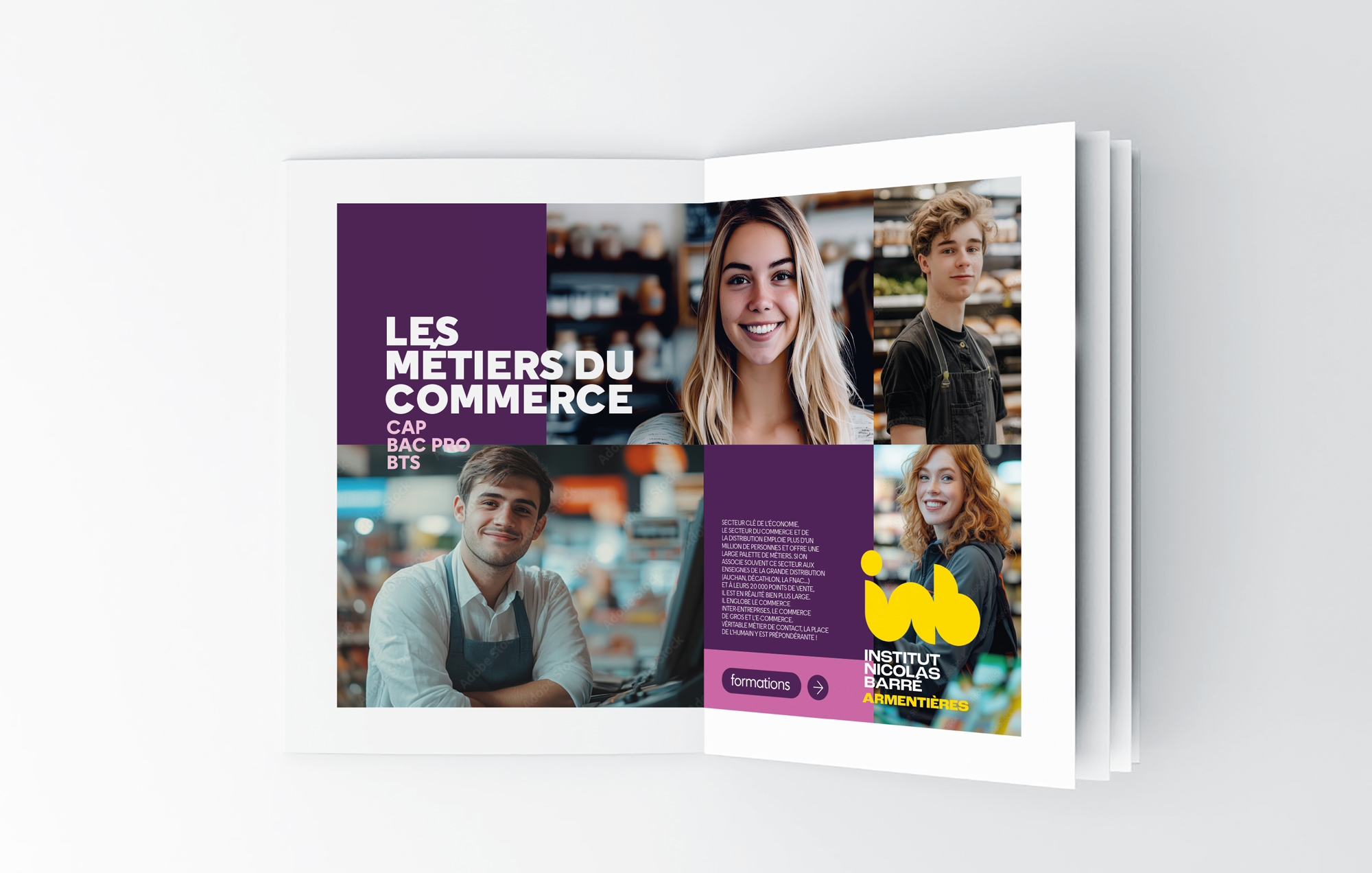 Institut Nicolas Barré Armentières double page intérieure brochure formations Identité visuelle Design graphique Direction Artistique Création Little Big Idea