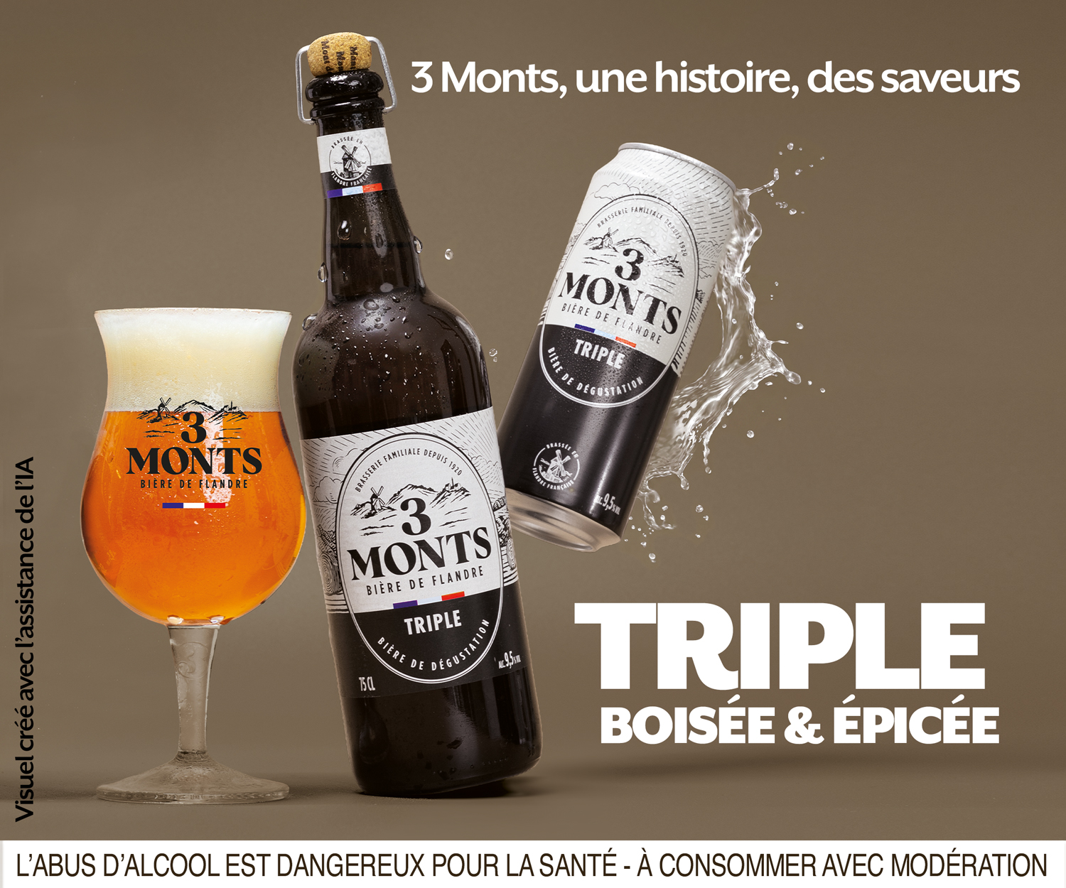 bouteille 75cl triple 3 Monts verre et canette 50cl une histoire des saveurs