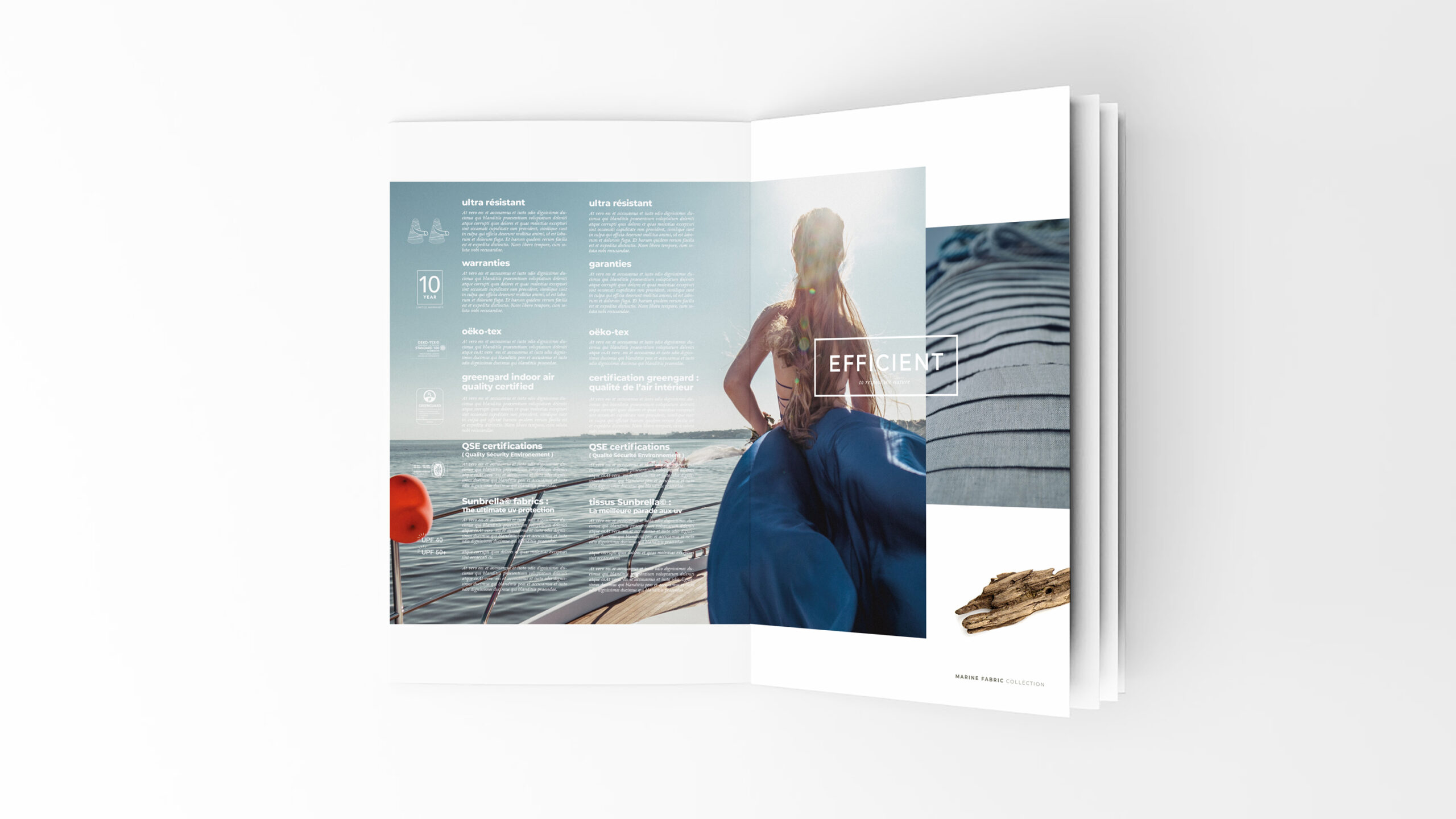 Sunbrella brochure intérieure Marine Fabrik efficient. Création Little Big Idea